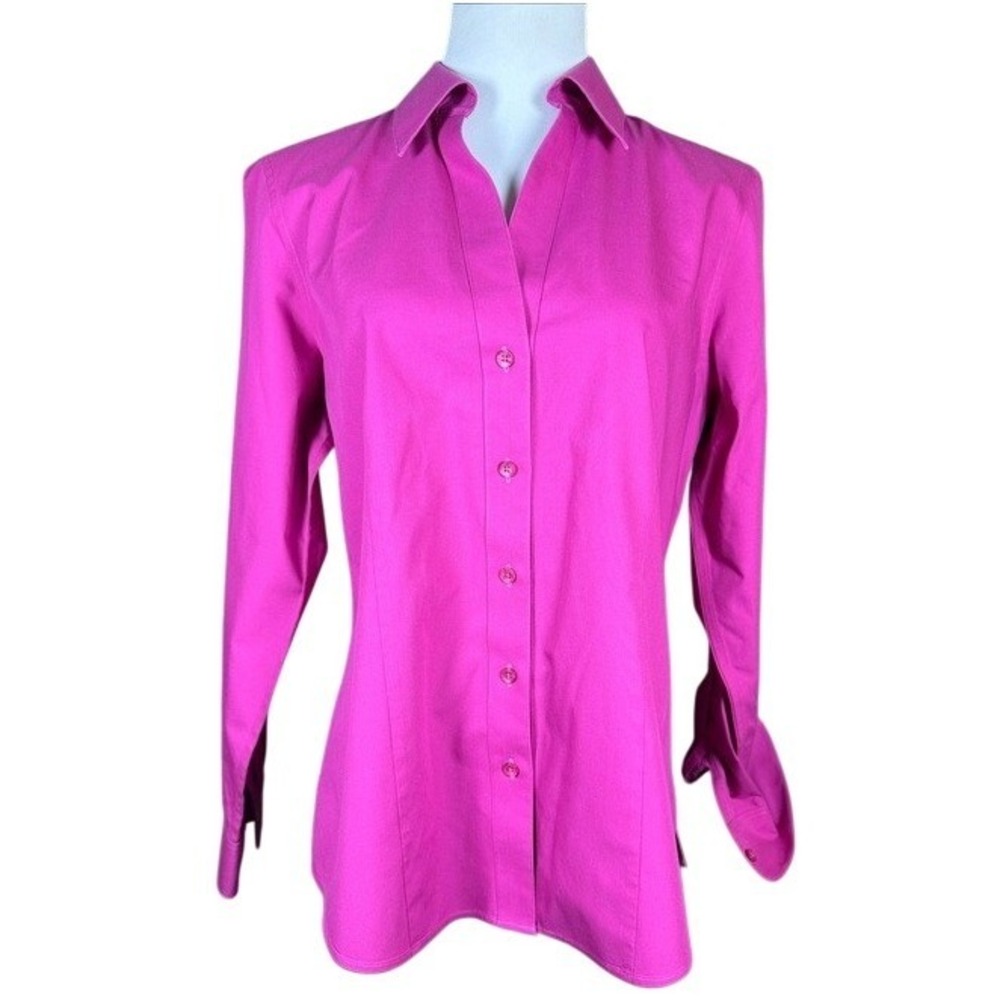 Gold Label Investments Womens Non-Iron Cotton Button Up Shirt Fuchsia Pink 12